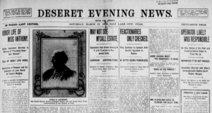 Deseret Evening News article outlining the details for a memorial service held shortly after Susan B Anthony's death