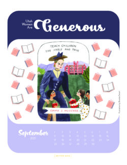 Utah women are Generous - September calendar with illustration of Emma McVicker