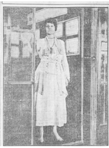 Louise Thompson operates the elevator at the Keith-O’Brien Company.