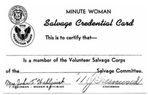 Card saying Minute Woman Salvage Credential Card.