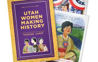 Image of Utah Women Making History trading cards with illustrations of historical women